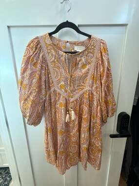 By Anthropologie Agathe Lace-Trim Paisley Boho Mini Dress